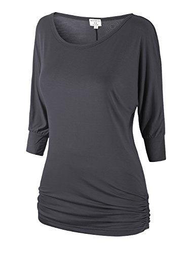 Match Women's 3/4 Sleeve Drape Top with Side Shirring (140 Gray,Large)